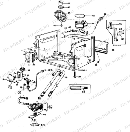 Взрыв-схема посудомоечной машины Atlas AOI2815 - Схема узла W10 Water details  E